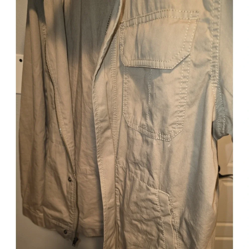 Old Navy Mens Jacket Large Tan Hooded Utility Cargo‎ Pockets Casual Cotton Blend
